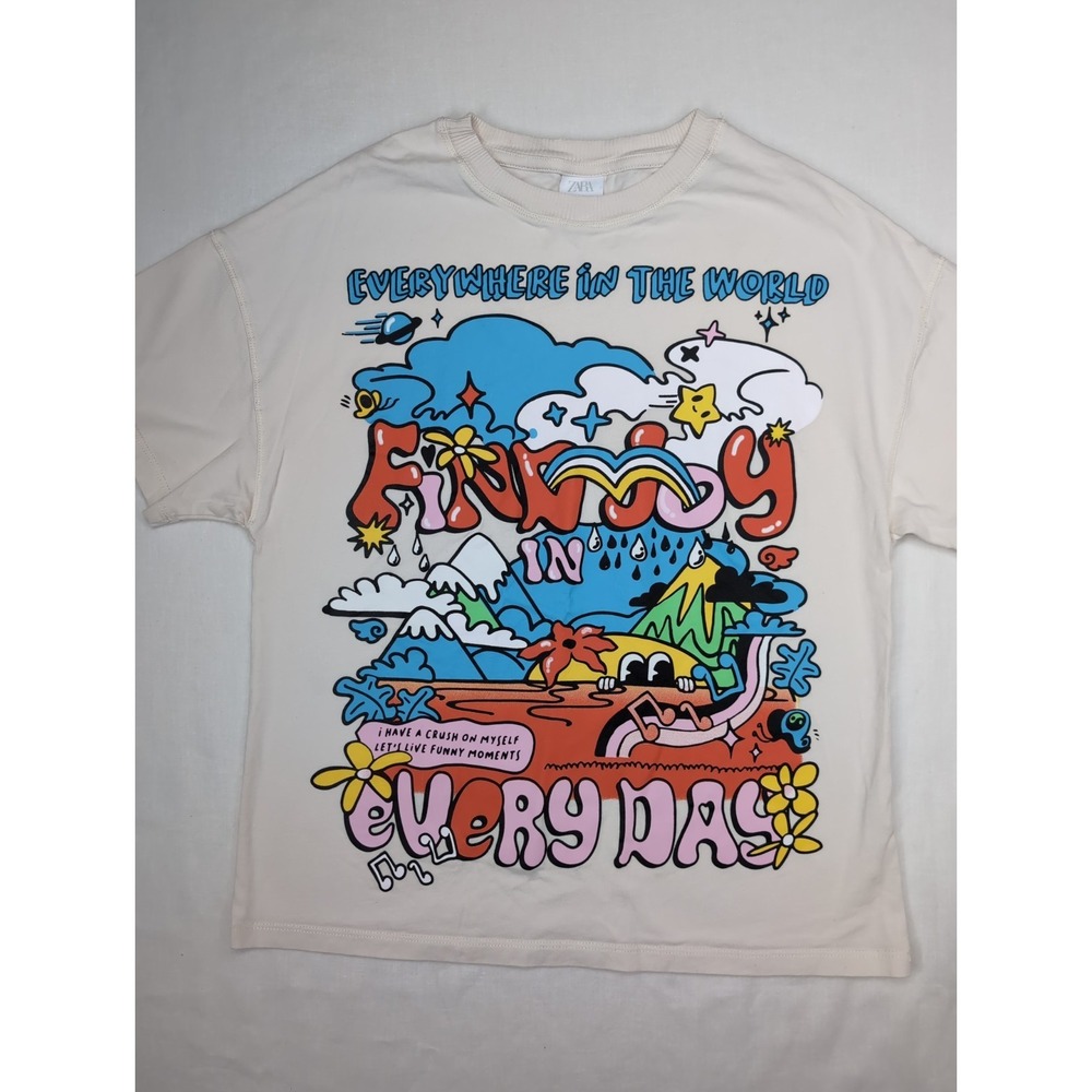 Zara Kids 13/14 Funky Skate Tshirt Retro Find Joy Acid Graphics 100% Cotton